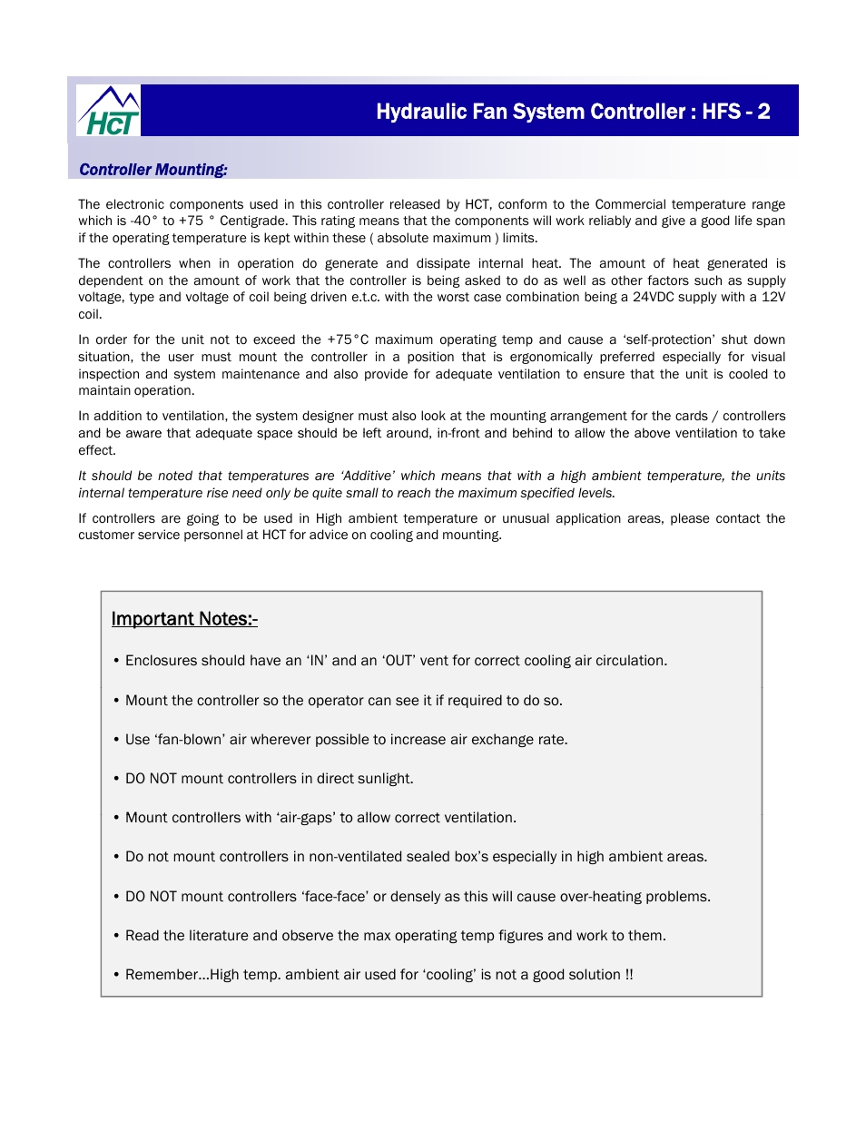 Hydraulic fan system controller : hfs - 2 | High Country Tek HFS-2Q User Manual | Page 32 / 36