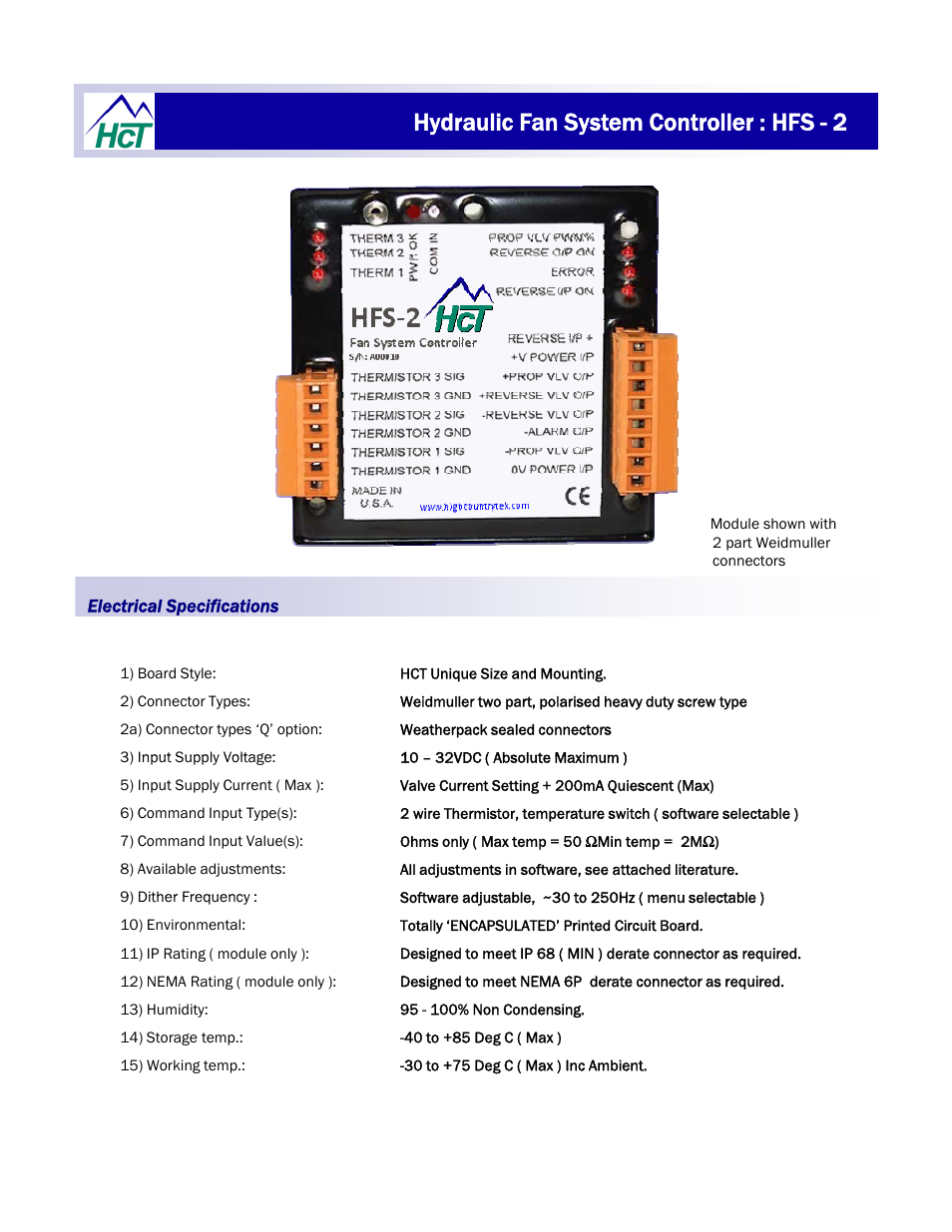 Hydraulic fan system controller : hfs - 2 | High Country Tek HFS-2Q User Manual | Page 7 / 36
