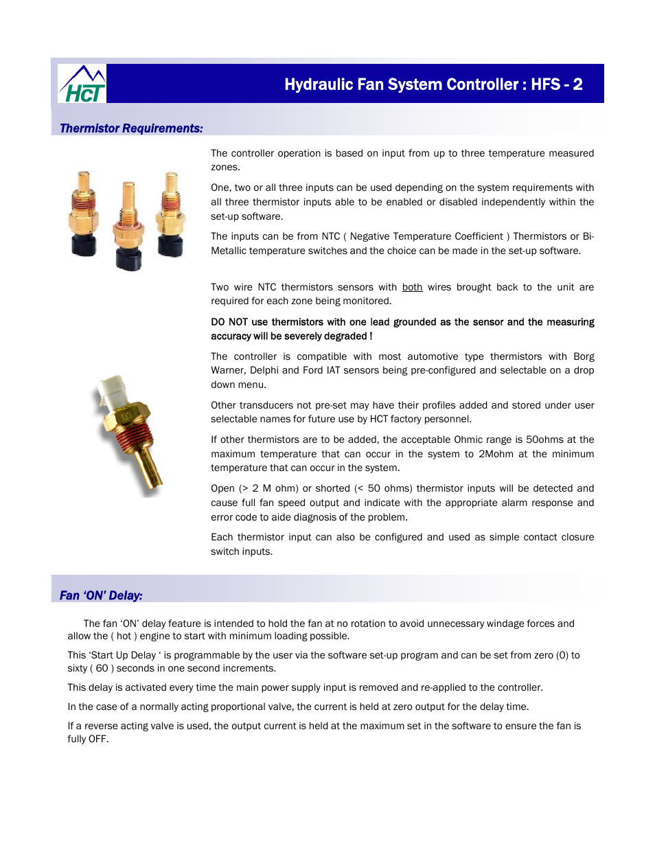 Hydraulic fan system controller : hfs - 2 | High Country Tek HFS-2Q User Manual | Page 8 / 36