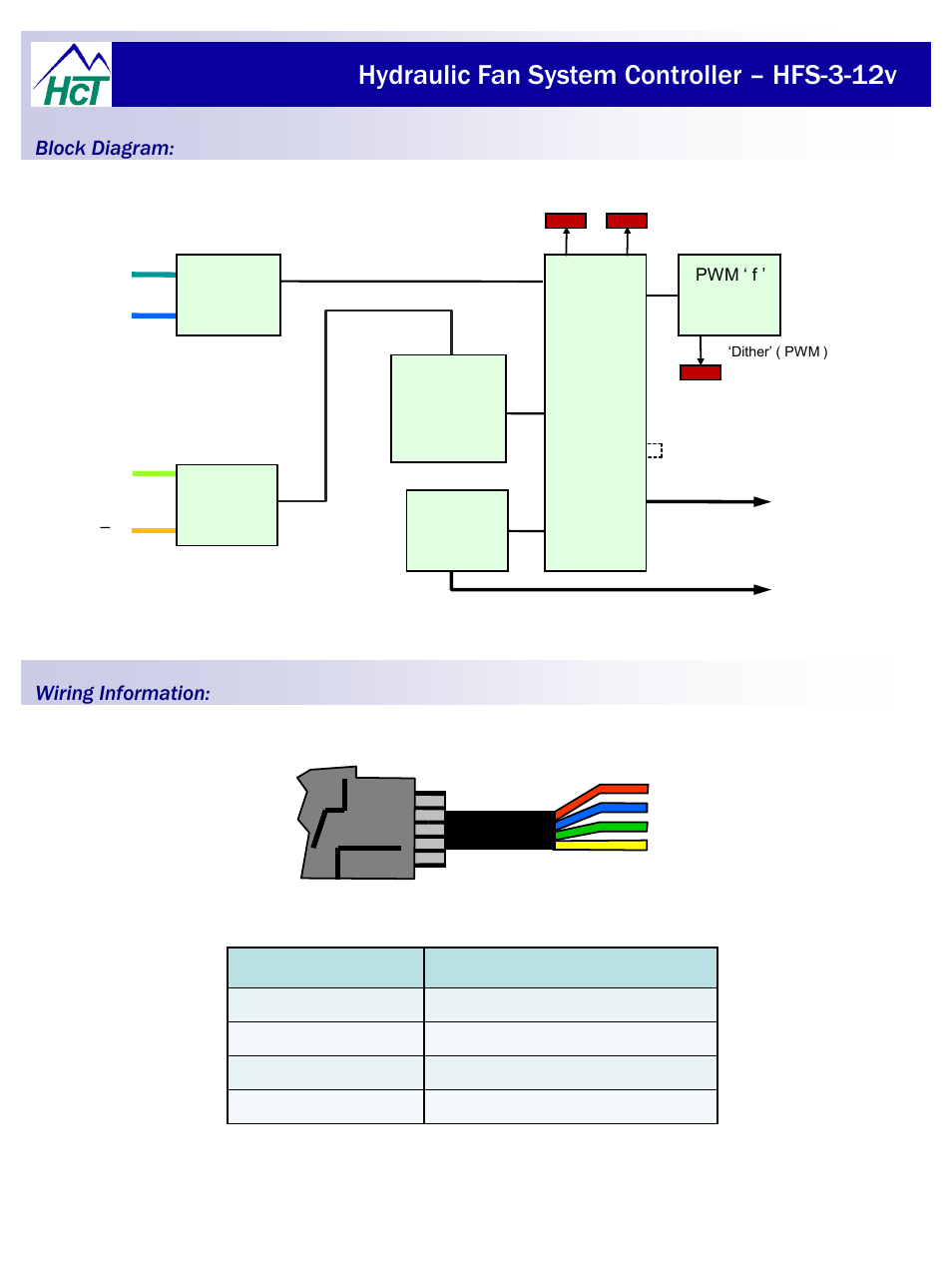 Hydraulic fan system controller – hfs-3-12v, Block diagram: wiring information | High Country Tek HFS-3 User Manual | Page 13 / 20