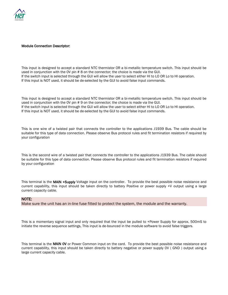 Module connection descriptor | High Country Tek HFS-J-Bus User Manual | Page 12 / 33