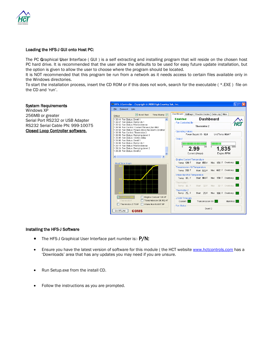 Loading the hfs-j gui onto host pc, System requirements, Installing the hfs-j software | High Country Tek HFS-J-Bus User Manual | Page 15 / 33