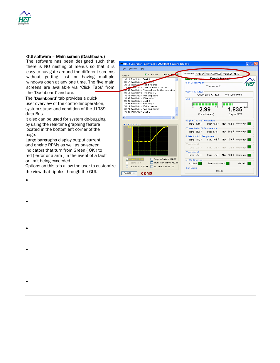 Gui software – main screen (dashboard) | High Country Tek HFS-J-Bus User Manual | Page 19 / 33