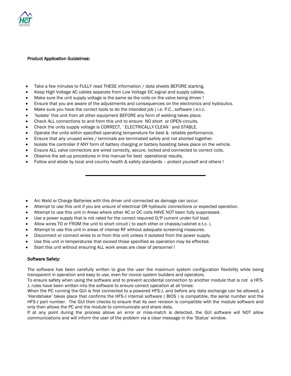 Product application guidelines, Software safety, Product application guidelines: software safety | High Country Tek HFS-J-Bus User Manual | Page 7 / 33