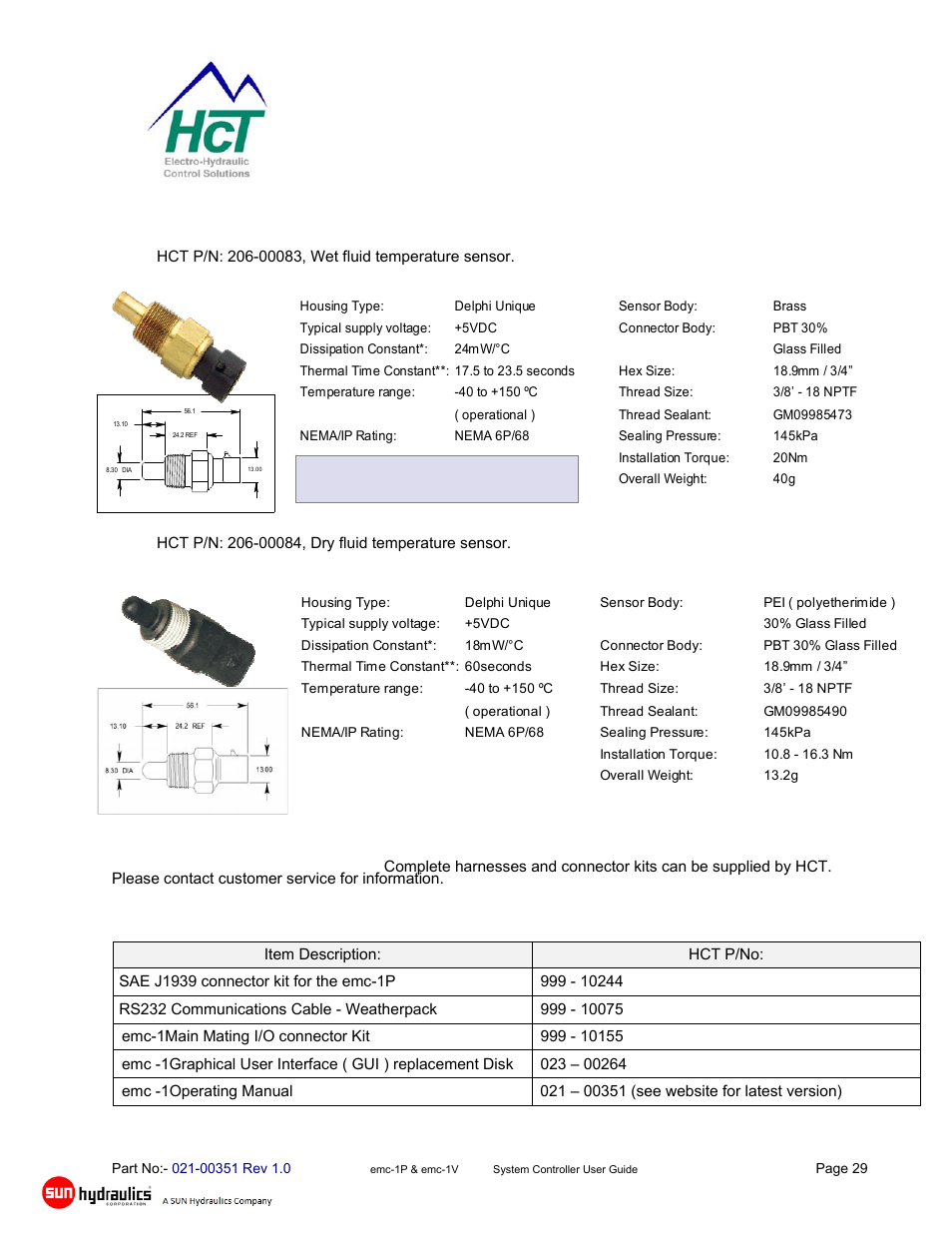 Temperature sensor information, Main i/o connector & accessories | High Country Tek emc-1V User Manual | Page 29 / 34