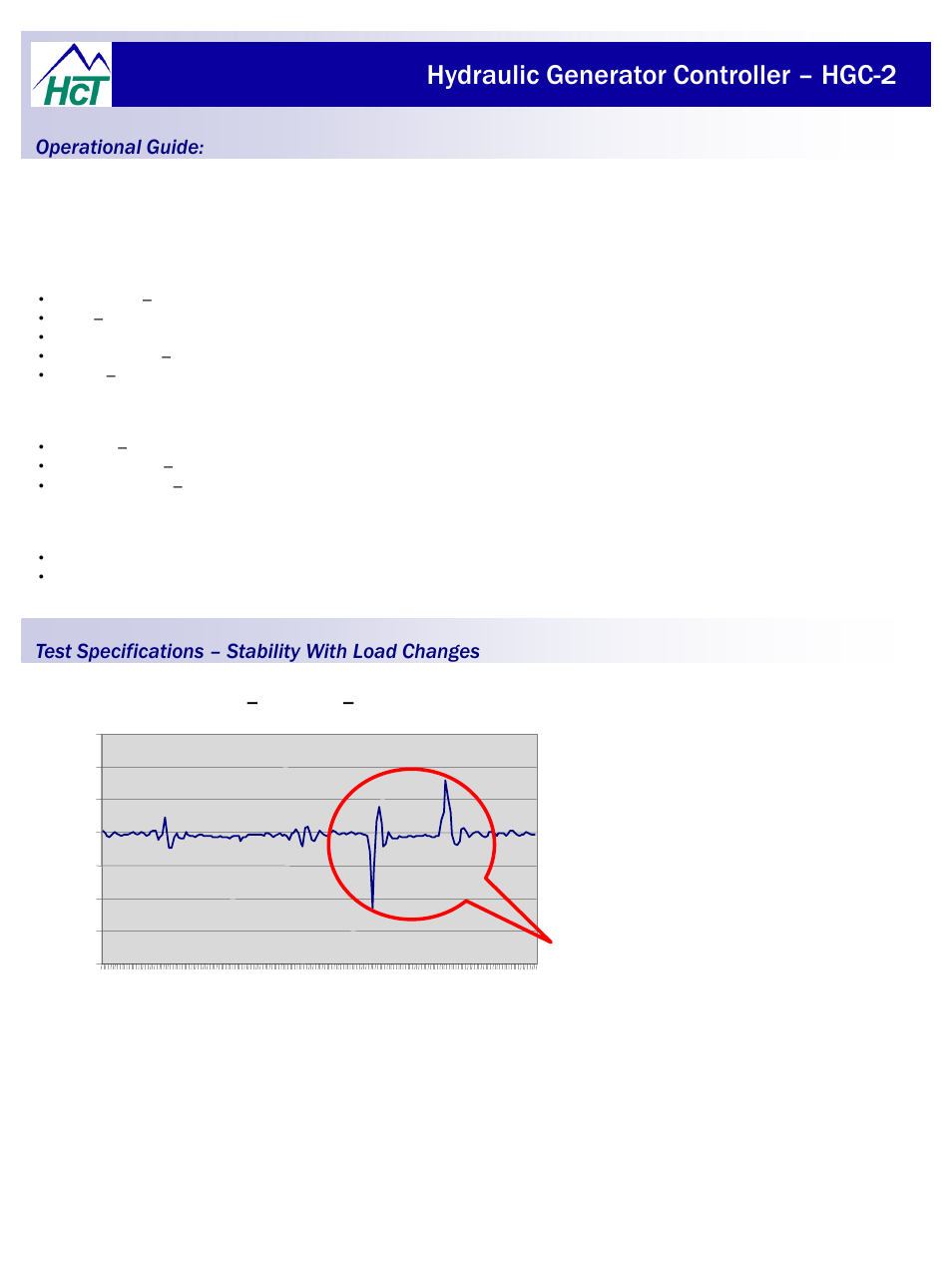 Hydraulic generator controller – hgc-2, Operational guide, Test specifications – stability with load changes | High Country Tek HGC-2, Closed Loop Controller User Manual | Page 18 / 24