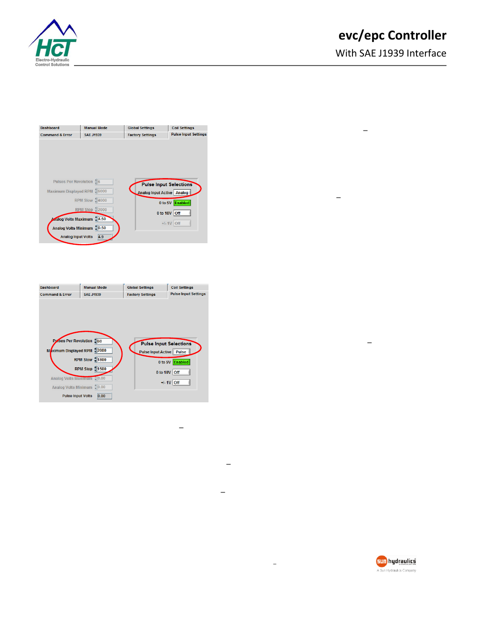 Pulse/ain 2 settings, Evc/epc controller, With sae j1939 interface | High Country Tek epc, Electronic Pump Controller - A Multi-Function SAE J1939 Compatible Module User Manual | Page 24 / 45