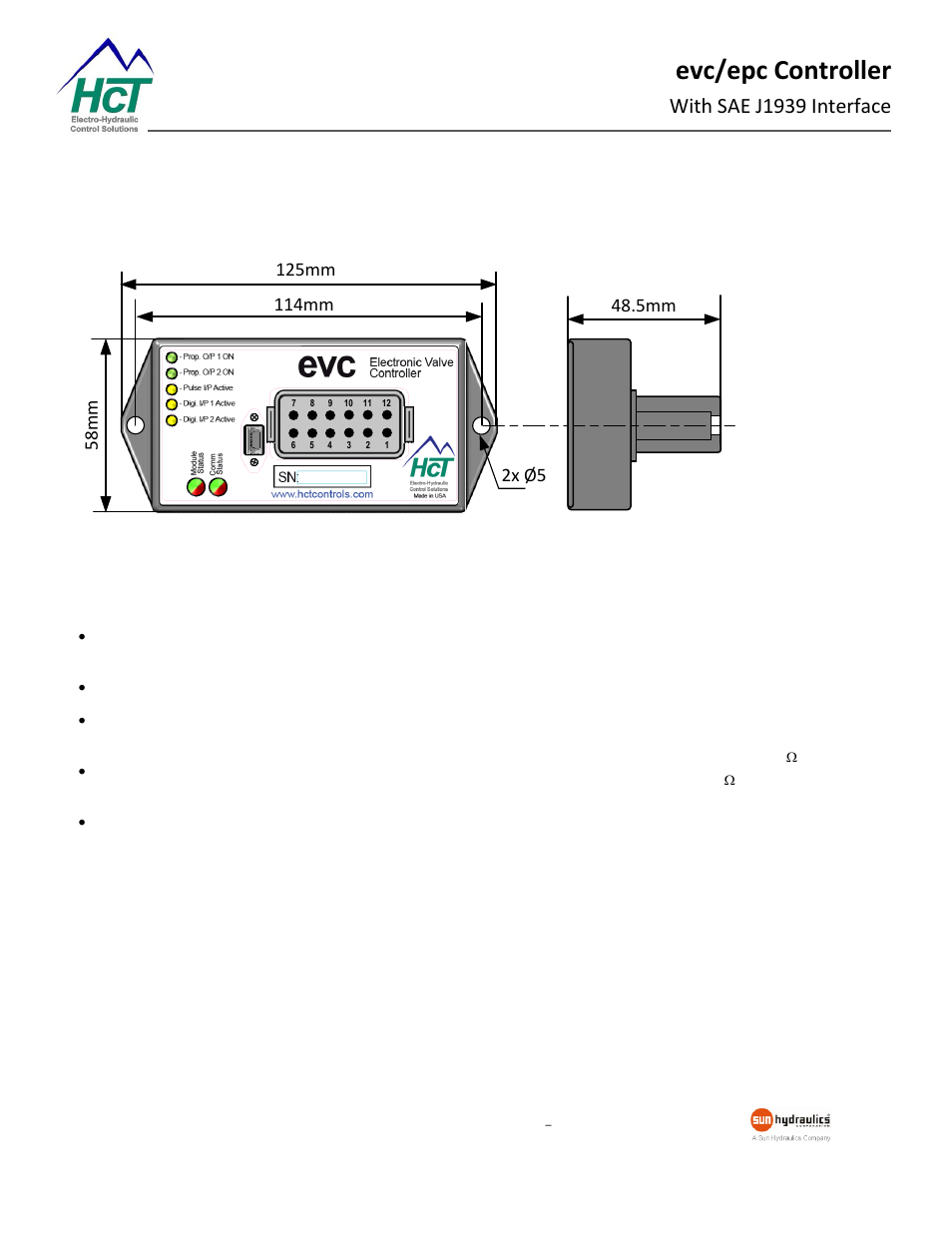 Controller specification, Controller mounting information, Evc/epc controller | With sae j1939 interface, 114mm, 2x ø5 | High Country Tek epc, Electronic Pump Controller - A Multi-Function SAE J1939 Compatible Module User Manual | Page 5 / 45