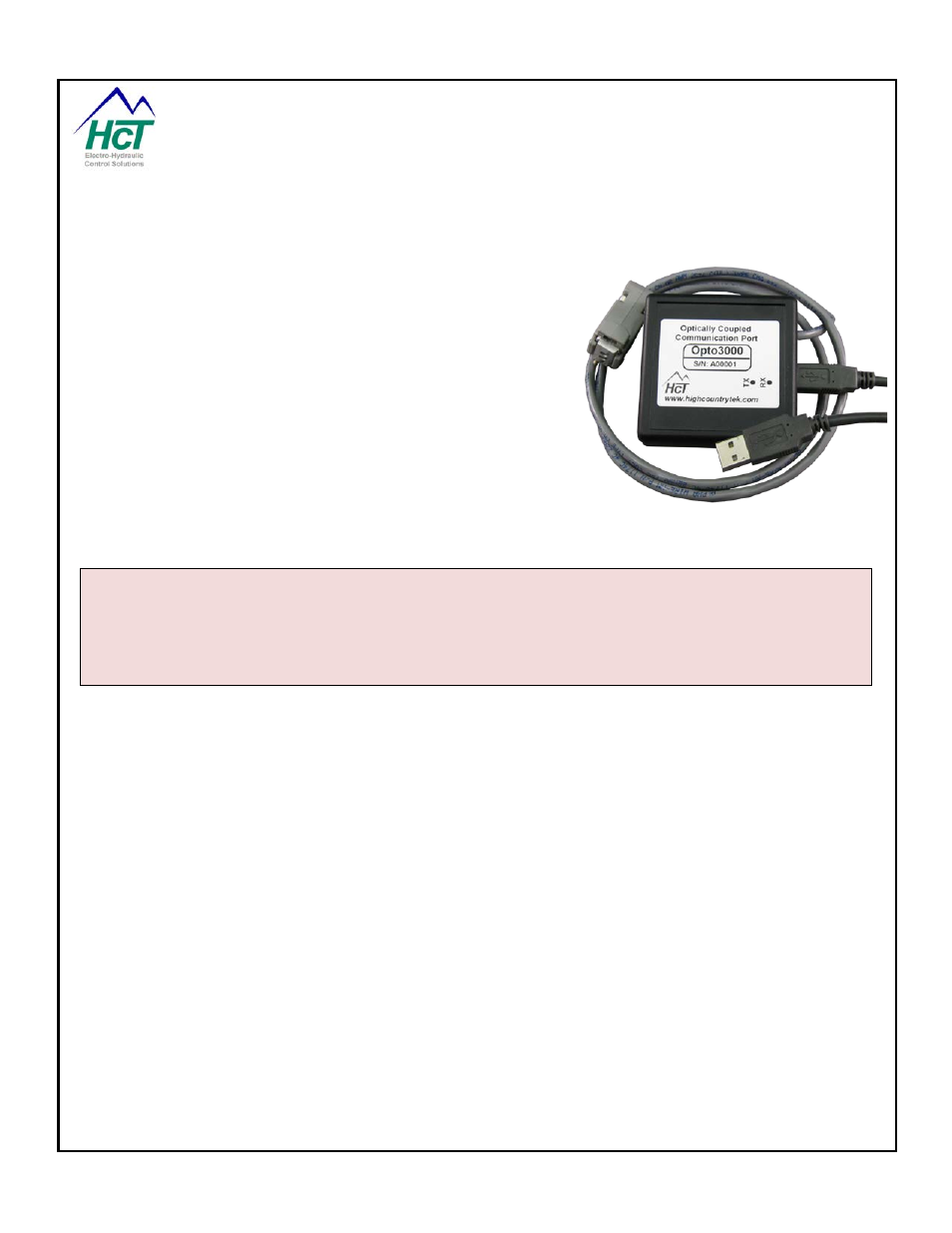 Opto 3000: usb serial interface | High Country Tek PLD, Powerline / universal single / dual coil PWM Valve Driver User Manual | Page 15 / 45