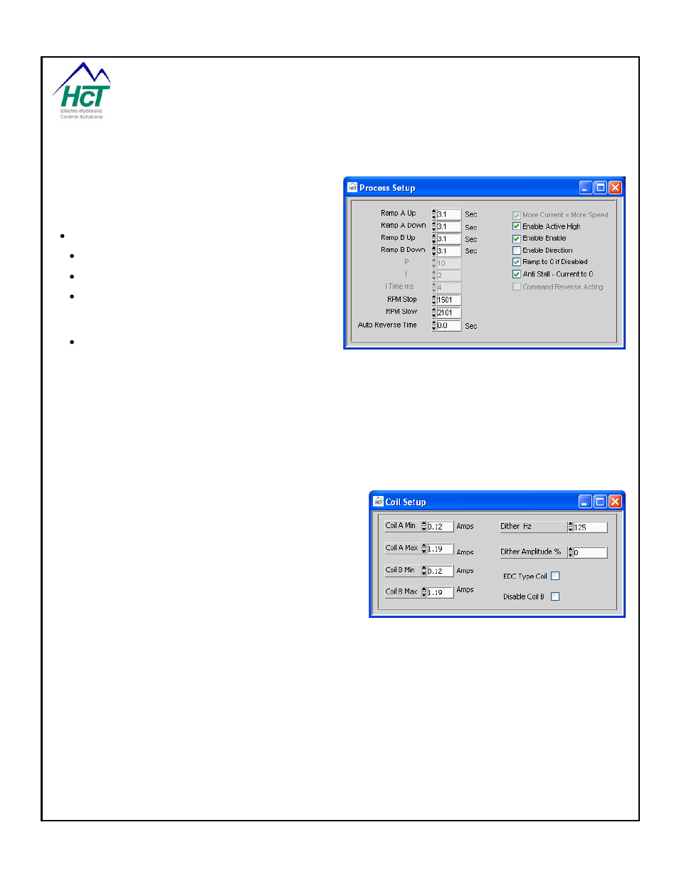 Process setup, Coil setup, Anti-stall with max command | High Country Tek PLD, Powerline / universal single / dual coil PWM Valve Driver User Manual | Page 44 / 45