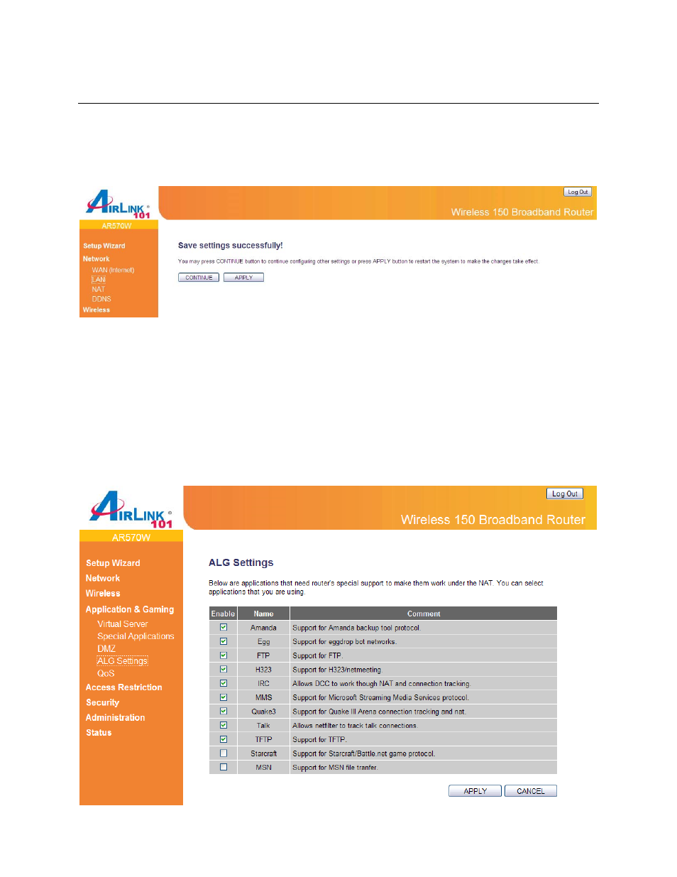 4 alg settings | Airlink101 AR570W User Manual | Page 55 / 80