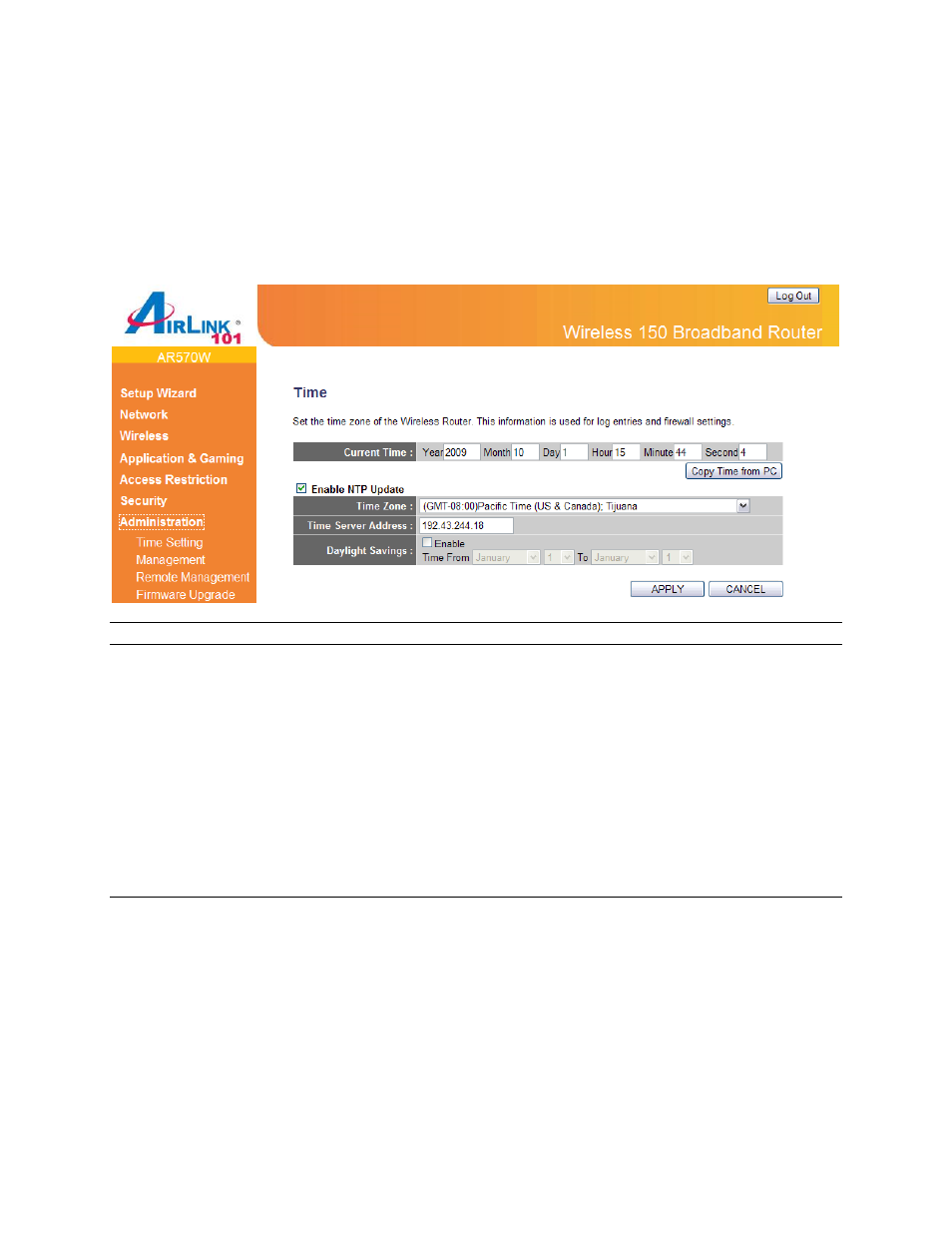 6 administration, 1 time | Airlink101 AR570W User Manual | Page 69 / 80