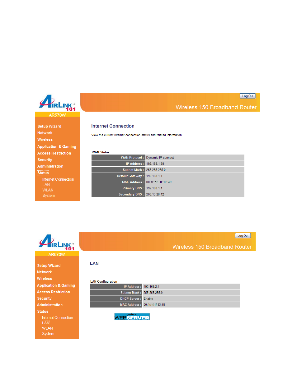 7 status | Airlink101 AR570W User Manual | Page 77 / 80