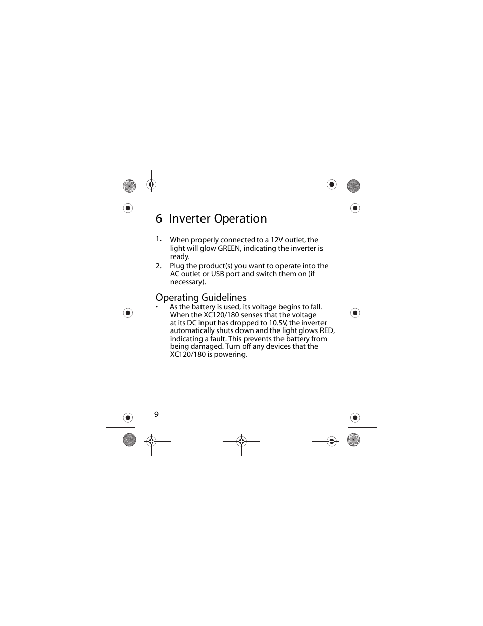 6 inverter operation, Operating guidelines | Power Bright XC180 User Manual | Page 10 / 23