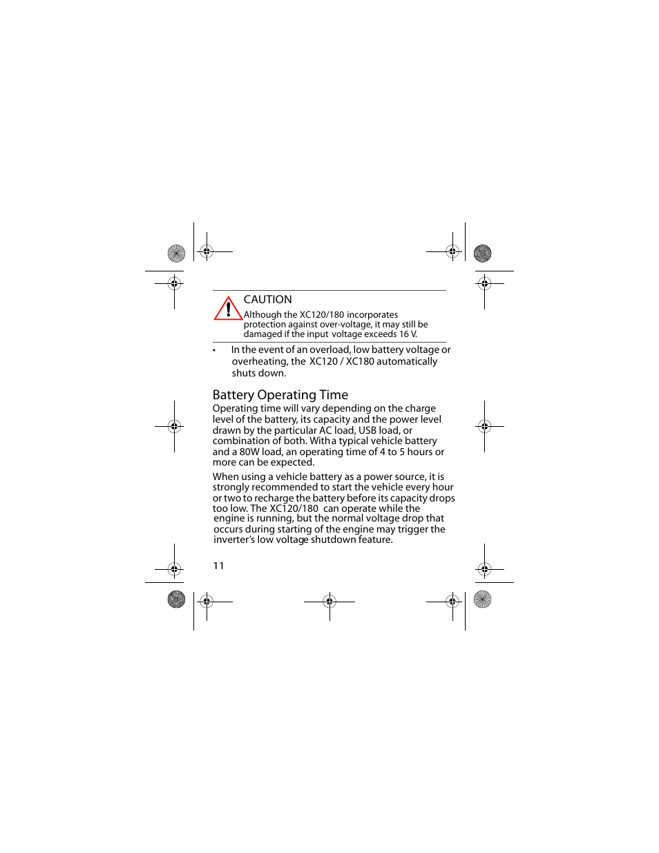 Battery operating time | Power Bright XC180 User Manual | Page 12 / 23