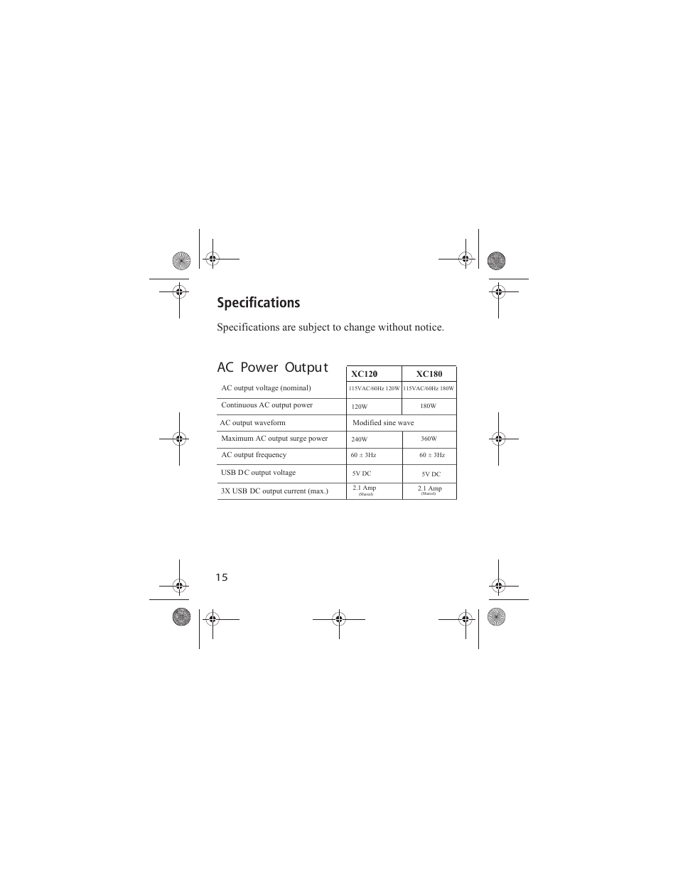 Ac power output | Power Bright XC180 User Manual | Page 16 / 23