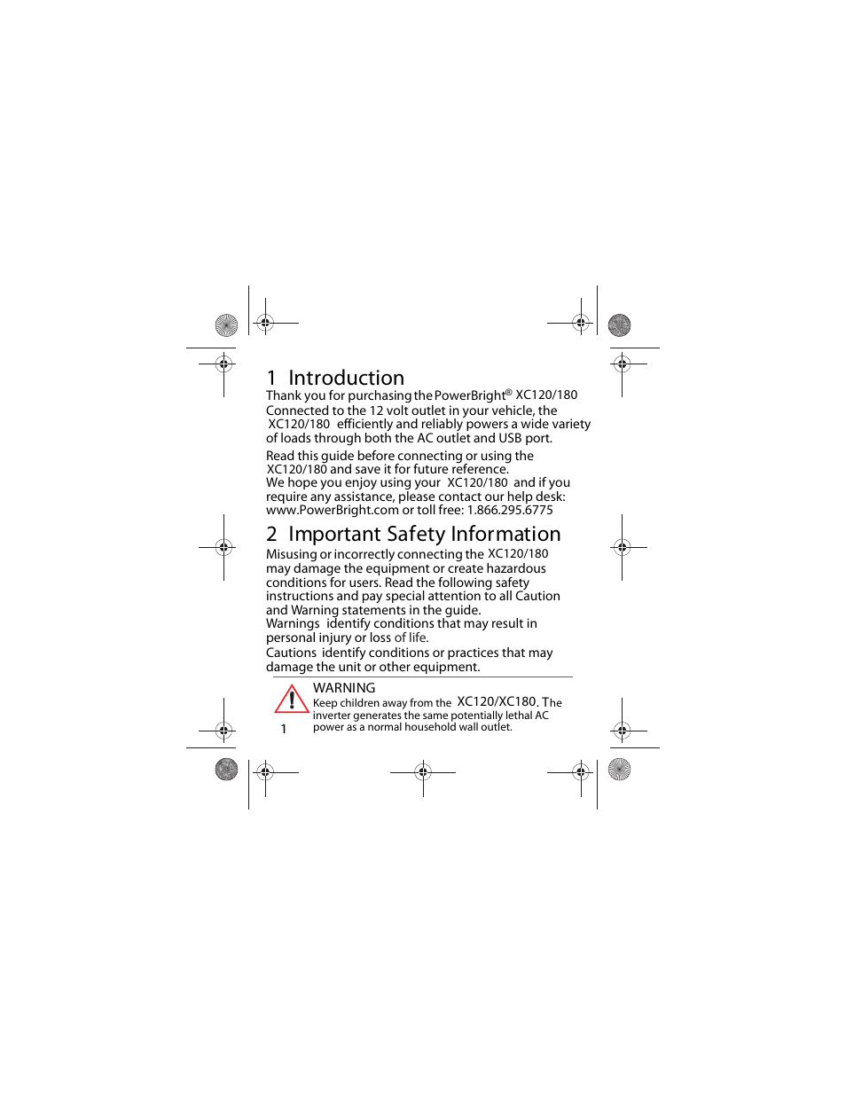 2 important safety information, 1 introduction | Power Bright XC180 User Manual | Page 2 / 23