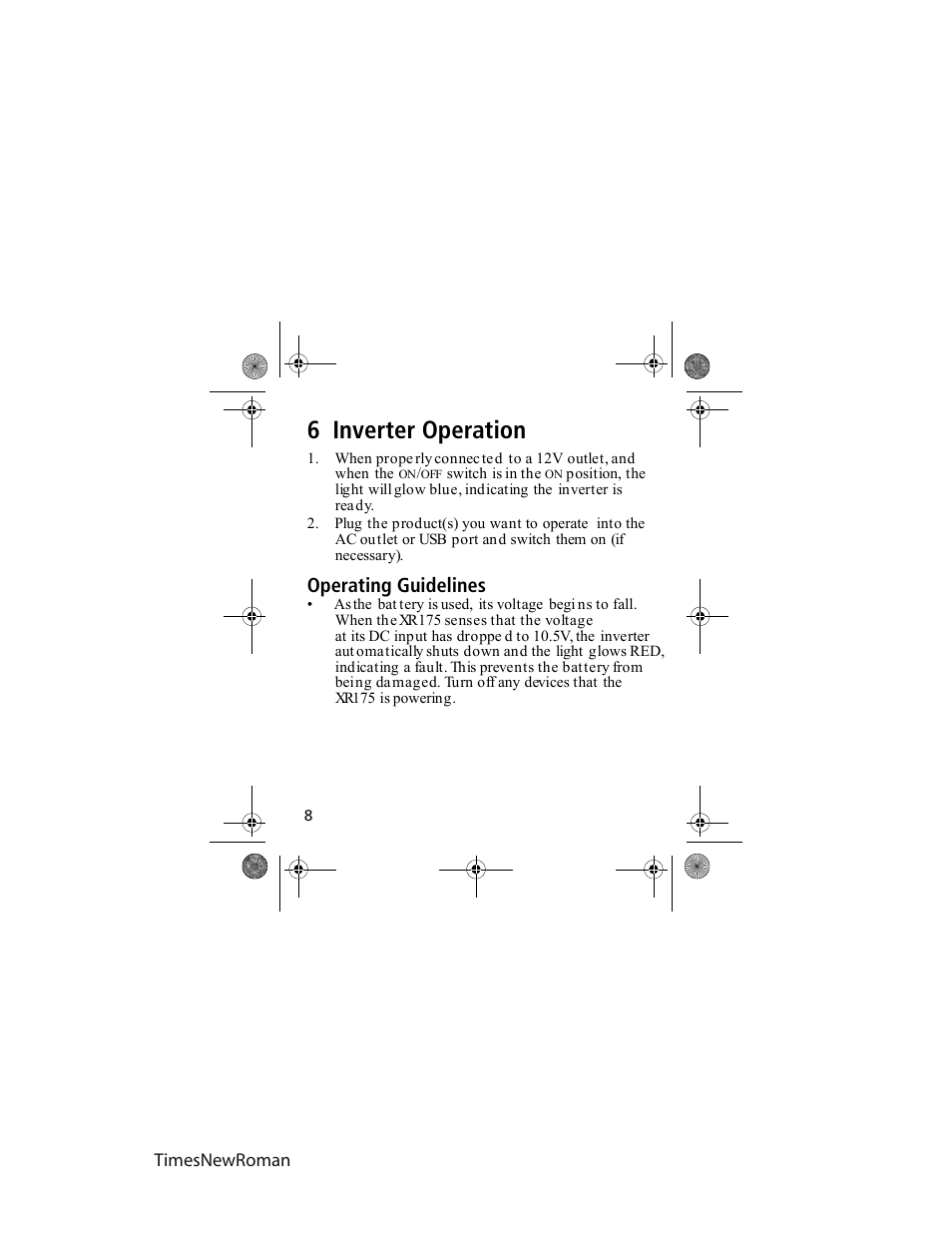 6 inverter operation, Operating guidelines | Power Bright XR175-12 User Manual | Page 10 / 23