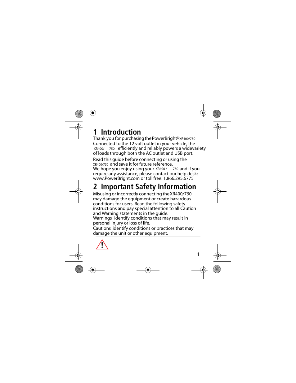2 important safety information, 1 introduction | Power Bright XR750-12 User Manual | Page 2 / 23