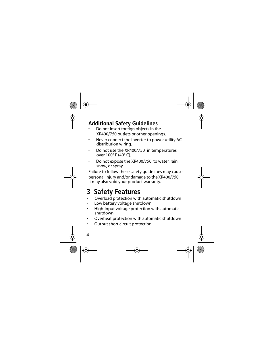 3 safety features, Additional safety guidelines | Power Bright XR750-12 User Manual | Page 6 / 23