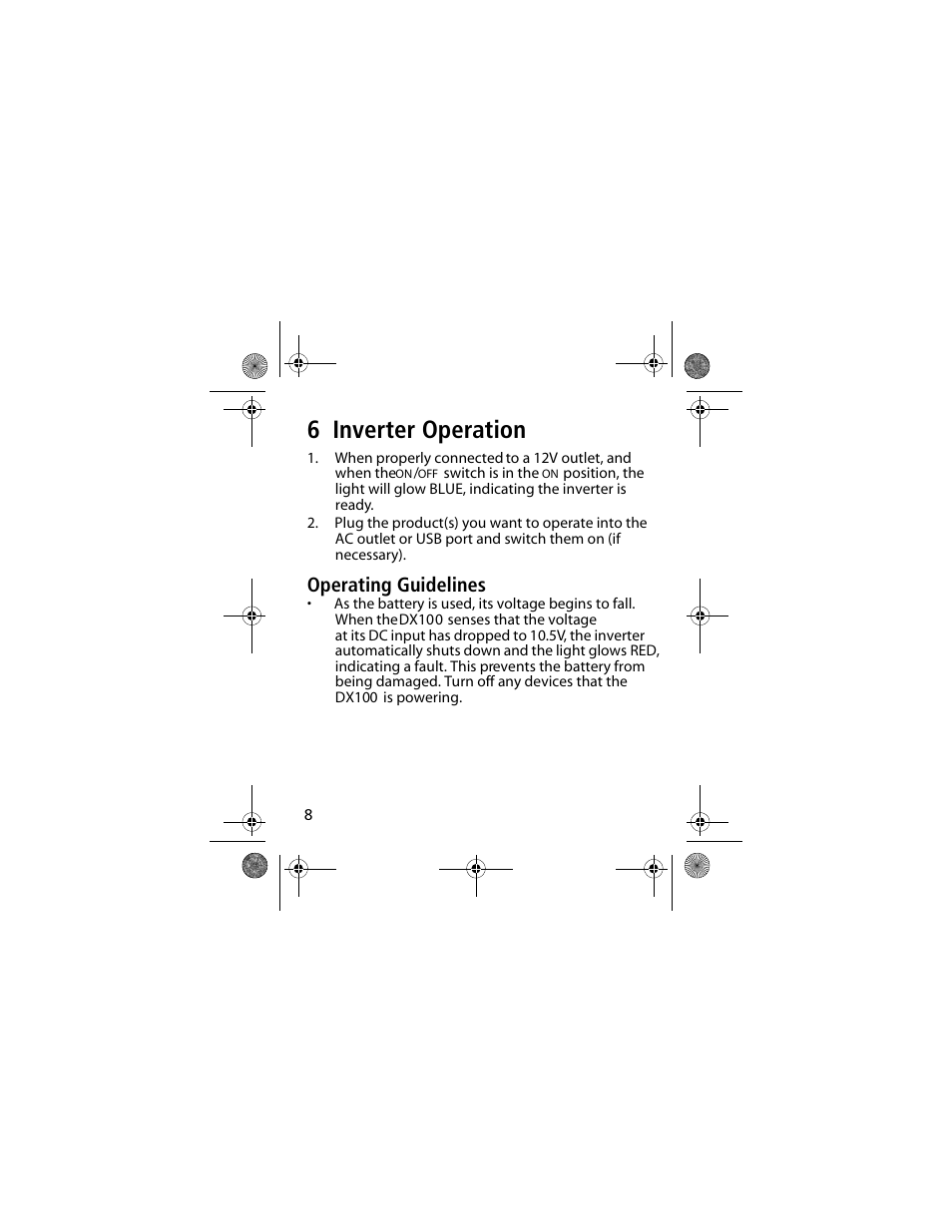 6 inverter operation, Operating guidelines | Power Bright DX100-12 User Manual | Page 10 / 23