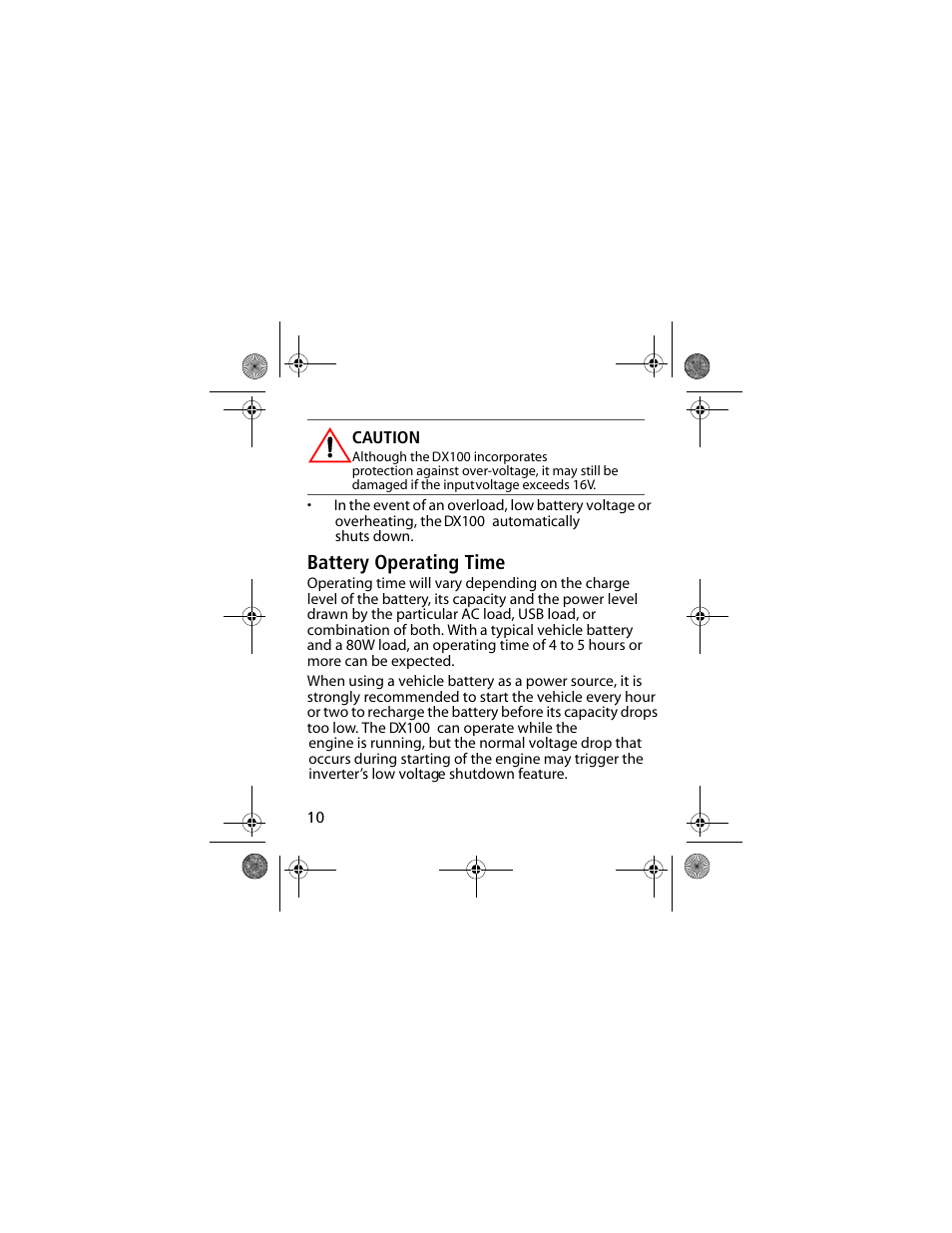 Battery operating time | Power Bright DX100-12 User Manual | Page 12 / 23