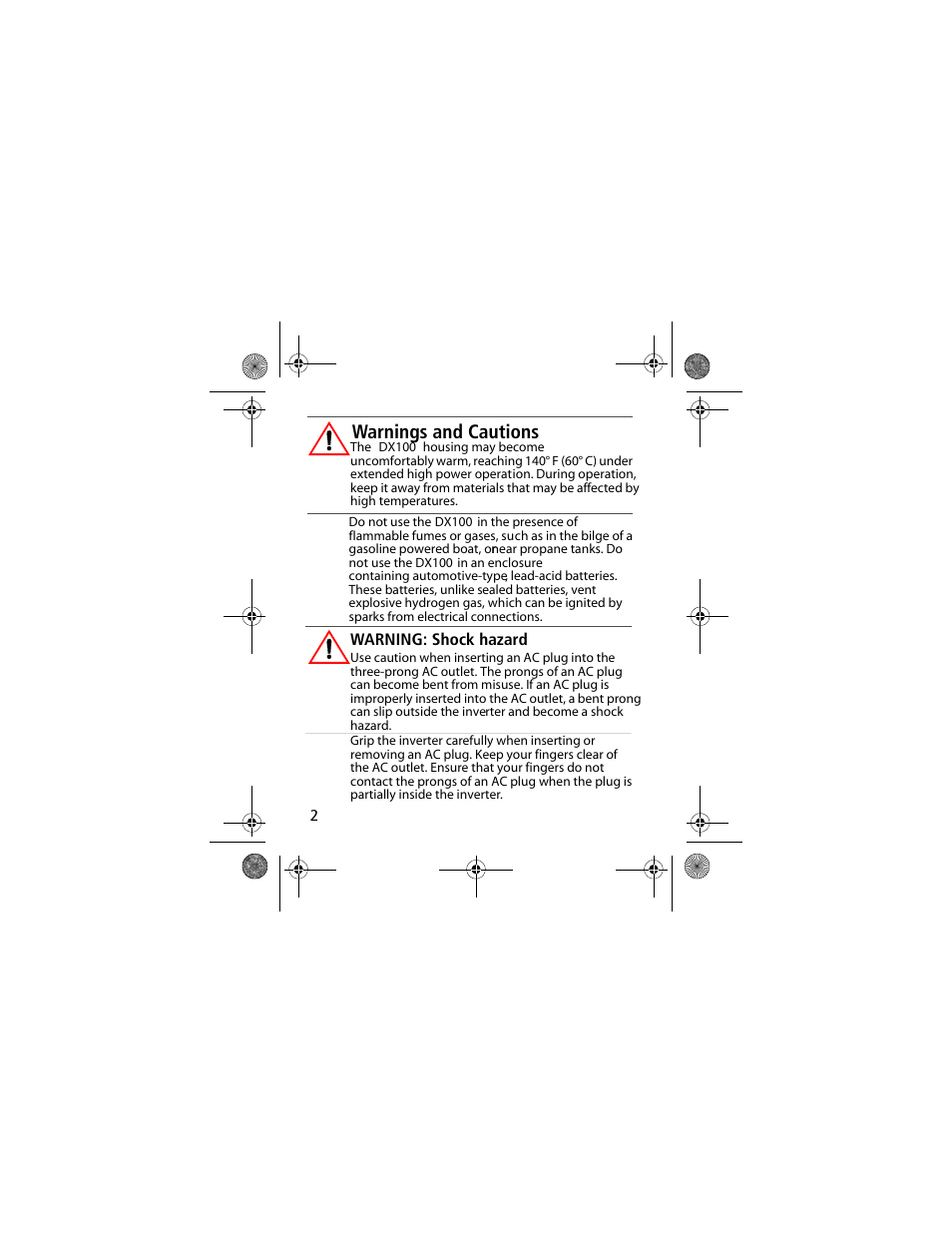 Warnings and cautions | Power Bright DX100-12 User Manual | Page 3 / 23