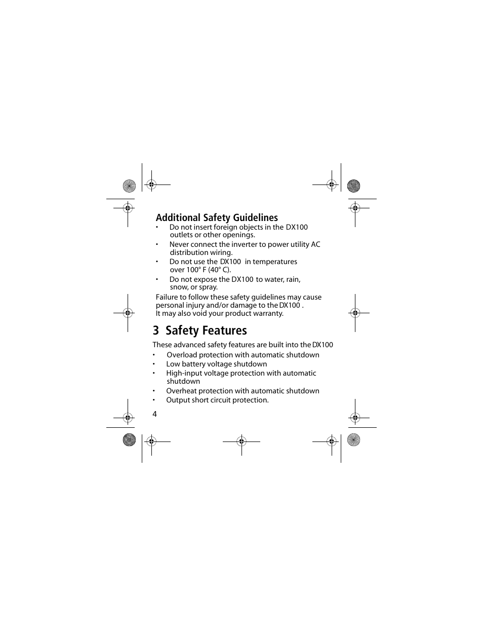 3 safety features, Additional safety guidelines | Power Bright DX100-12 User Manual | Page 6 / 23