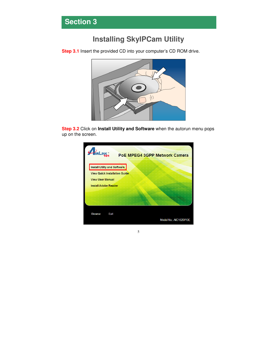 Installing skyipcam utility | Airlink101 AIC1620POE User Manual | Page 6 / 16