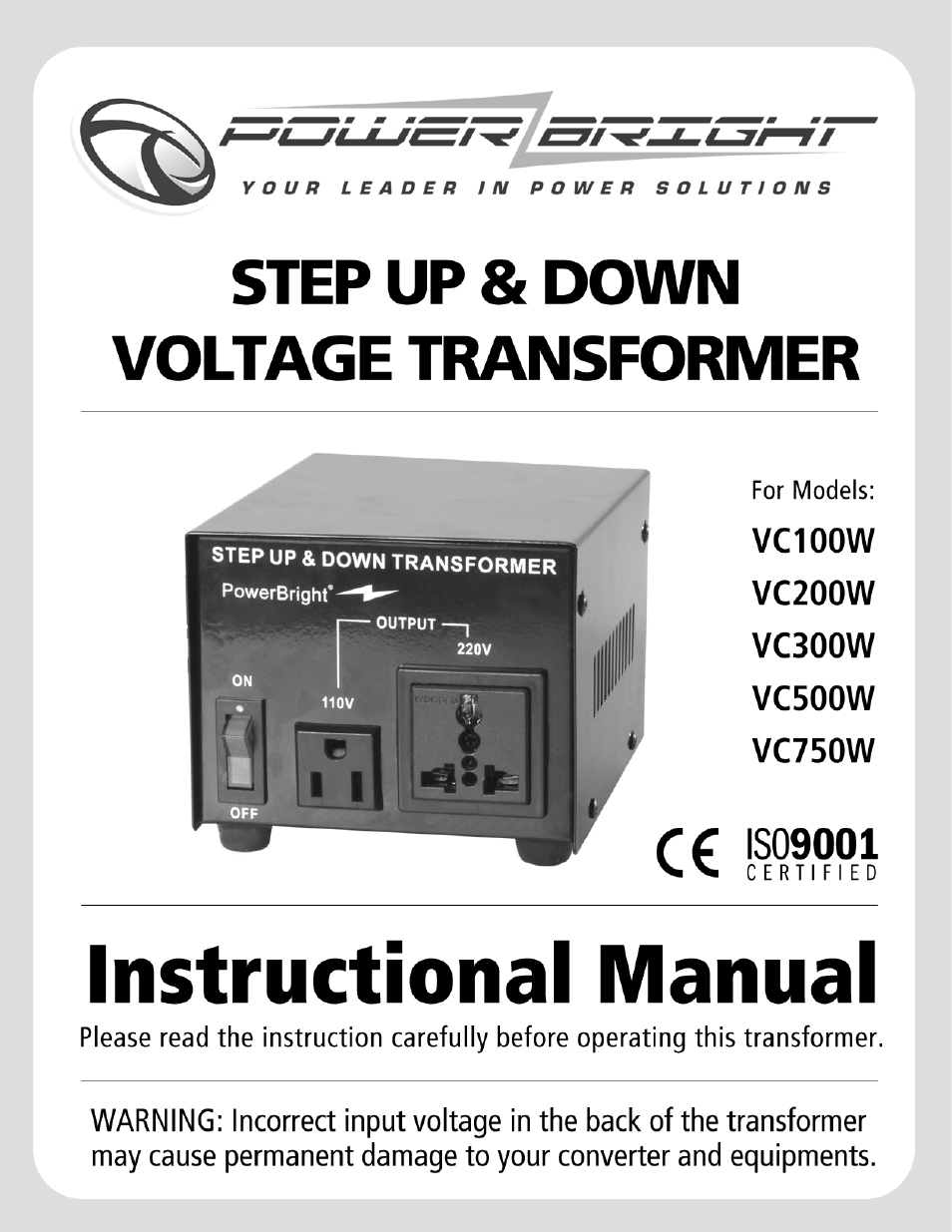 Power Bright VC750W User Manual | 4 pages