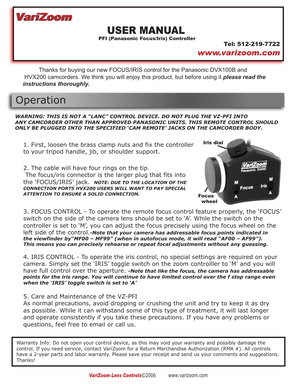 VariZoom VZSPG-PZFI User Manual | 1 page