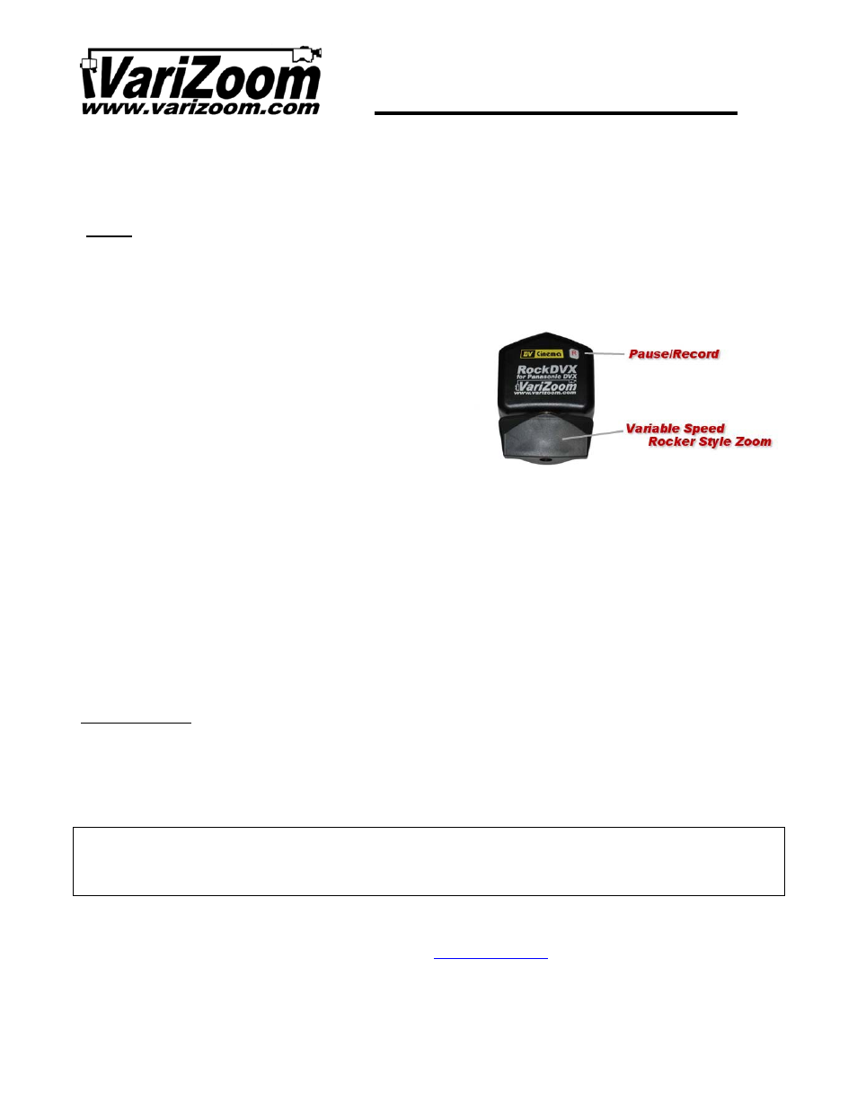 VariZoom VZROCKDVX User Manual | 1 page