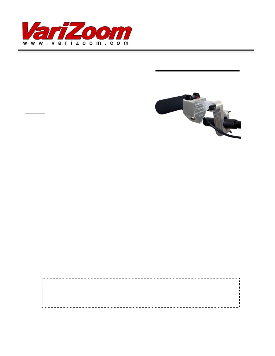 VariZoom VZSPG-PZFI User Manual | 1 page