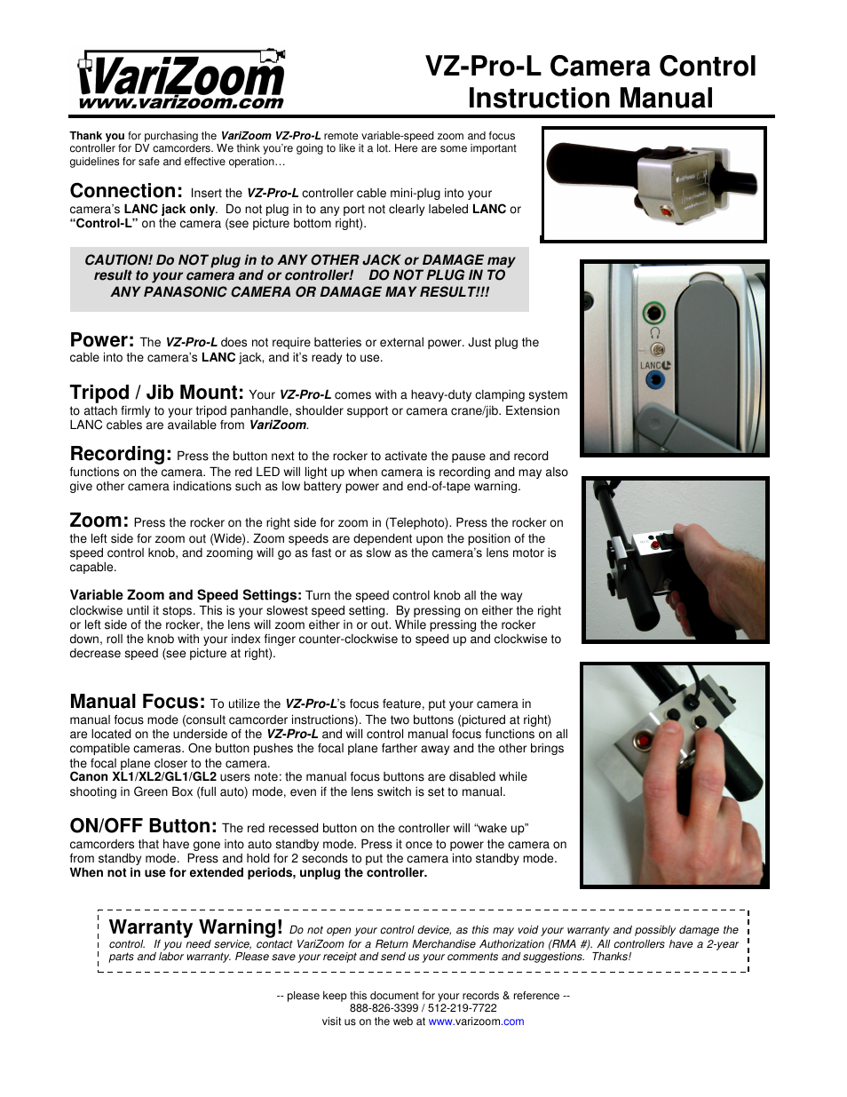 VariZoom VZCS1LK User Manual | 1 page