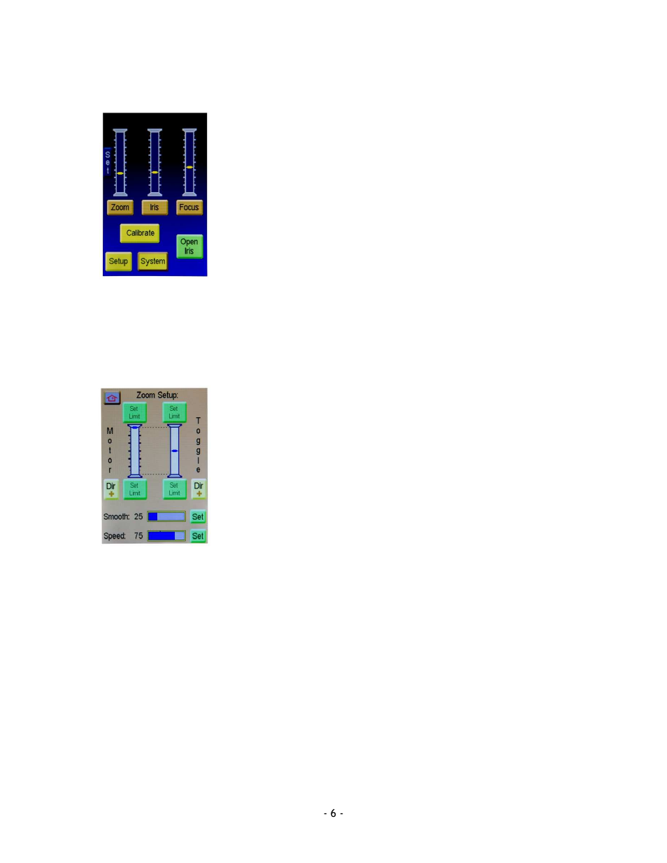 Home screen, Zoom setup menu | VariZoom VZTOC-ZFi3 User Manual | Page 6 / 12