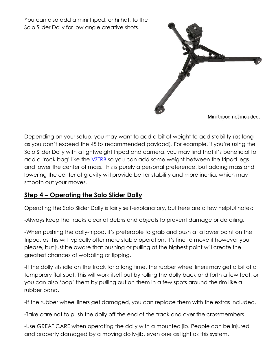 VariZoom SOLO SLIDER DOLLY KIT User Manual | Page 4 / 5