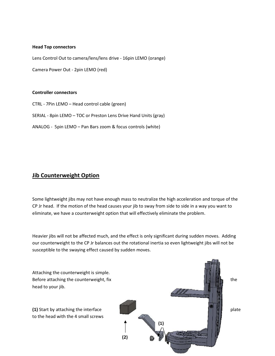 Jib counterweight option | VariZoom VZCINEMAPRO-JR-K5 User Manual | Page 10 / 16