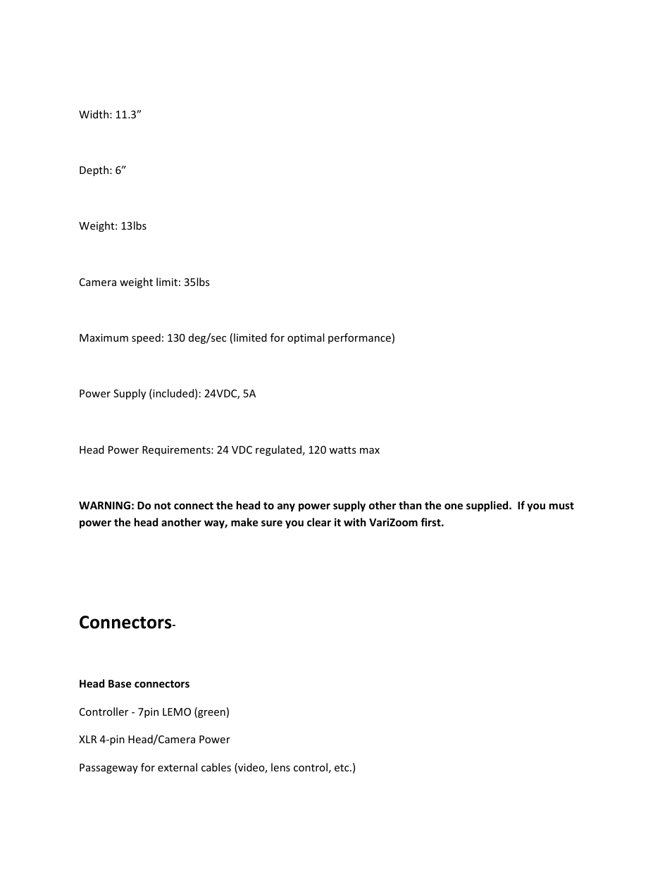 Connectors | VariZoom VZCINEMAPRO-JR-K5 User Manual | Page 9 / 16