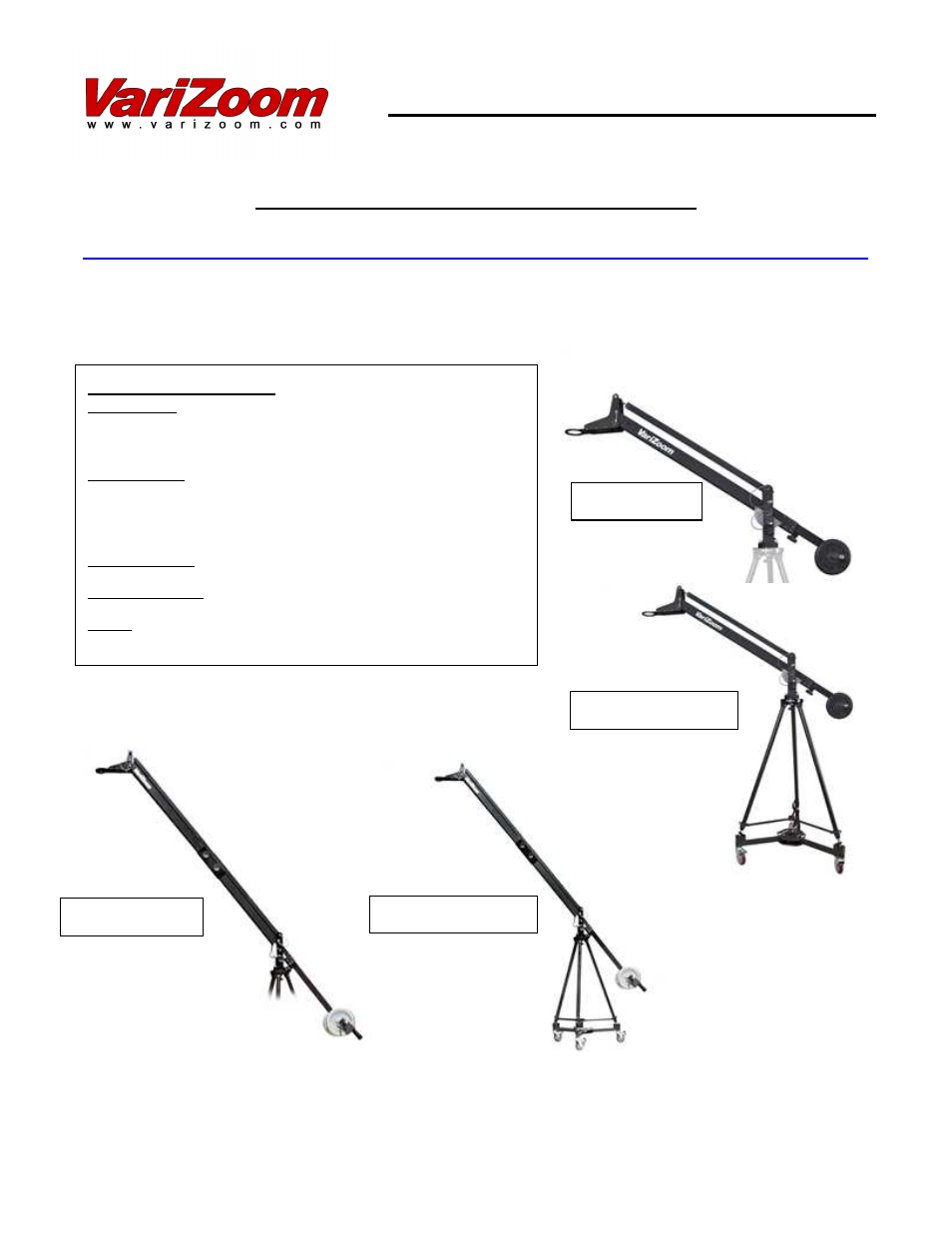 VariZoom VZQUICKJIB2KIT-100 User Manual | 3 pages