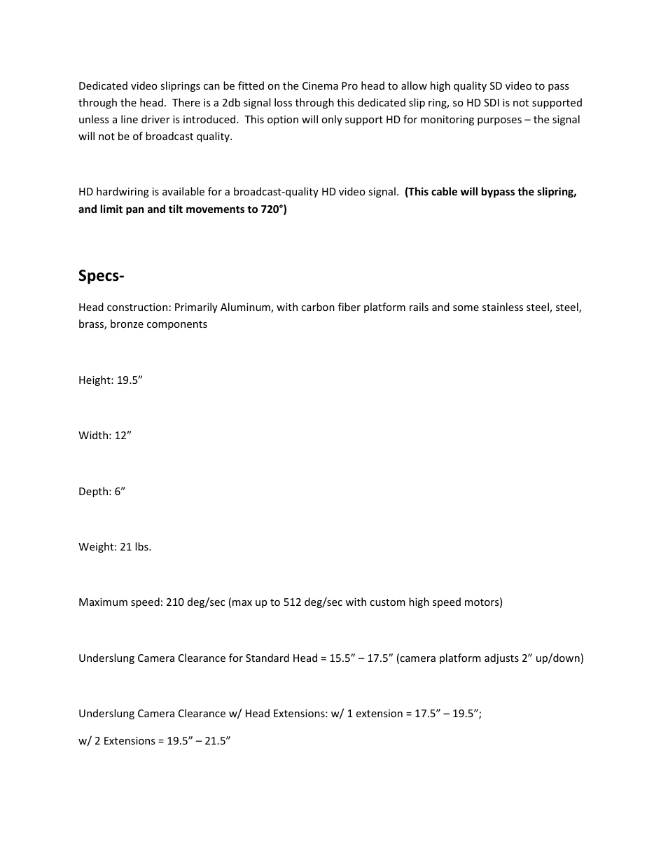 Specs | VariZoom VZCINEMAPRO-K5 User Manual | Page 9 / 17