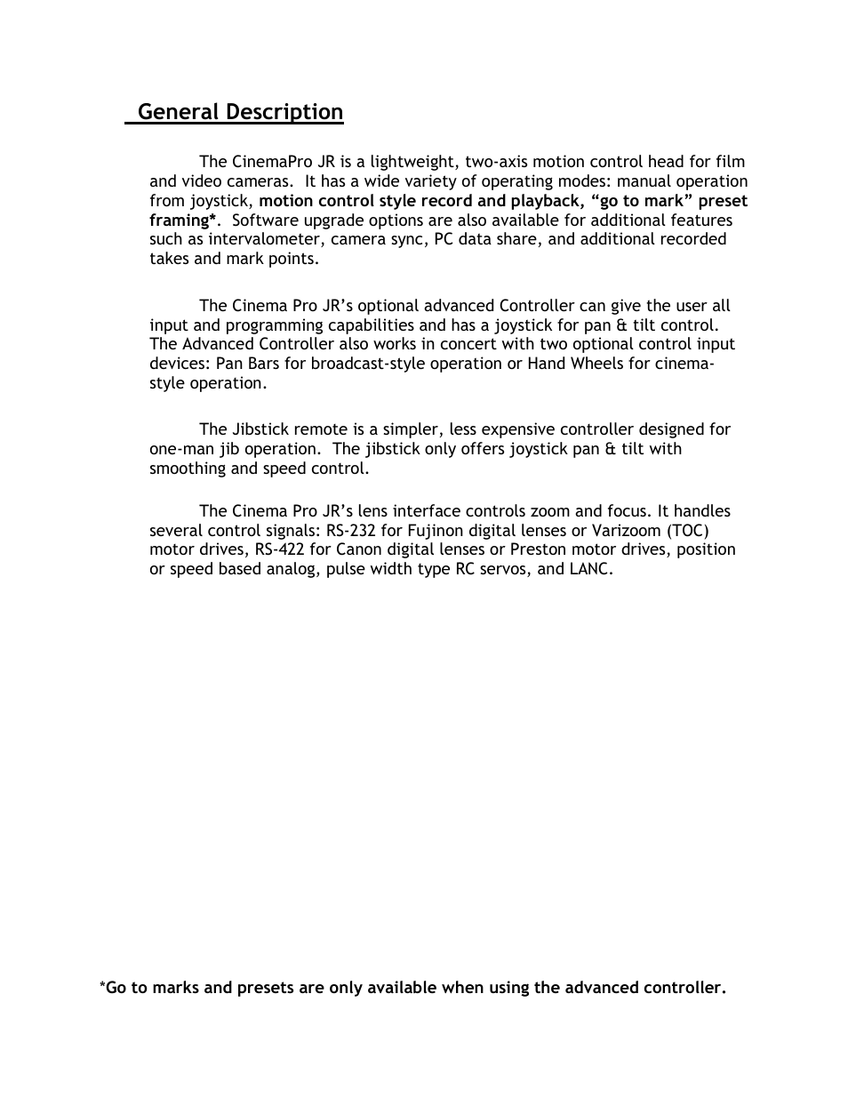 General description | VariZoom VZCINEMAPRO-JR-K4 User Manual | Page 3 / 18