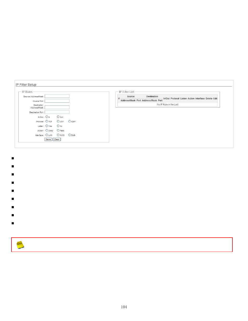 4 access control list, 1 ip filter setup | Airlink101 APO1010 User Manual | Page 109 / 168