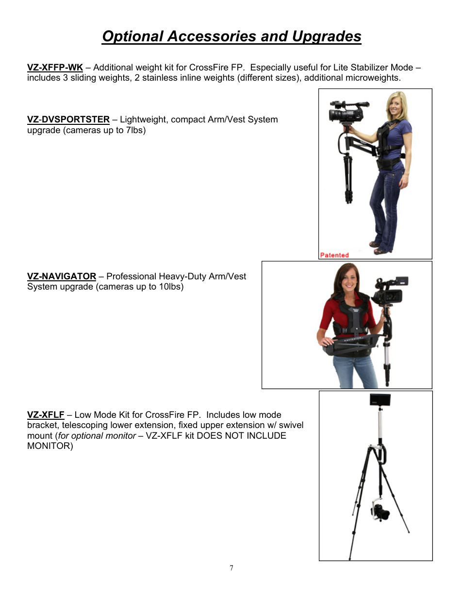 Optional accessories and upgrades | VariZoom VZCROSSFIRE-FP User Manual | Page 7 / 8