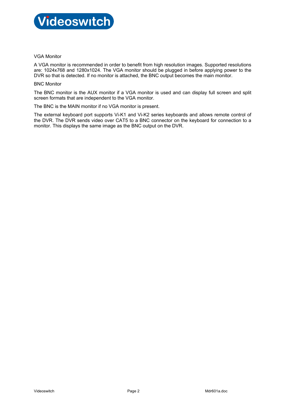 Monitors, Vi-r2000 series | Videoswitch Vi-R2000 Series User Manual | Page 6 / 34
