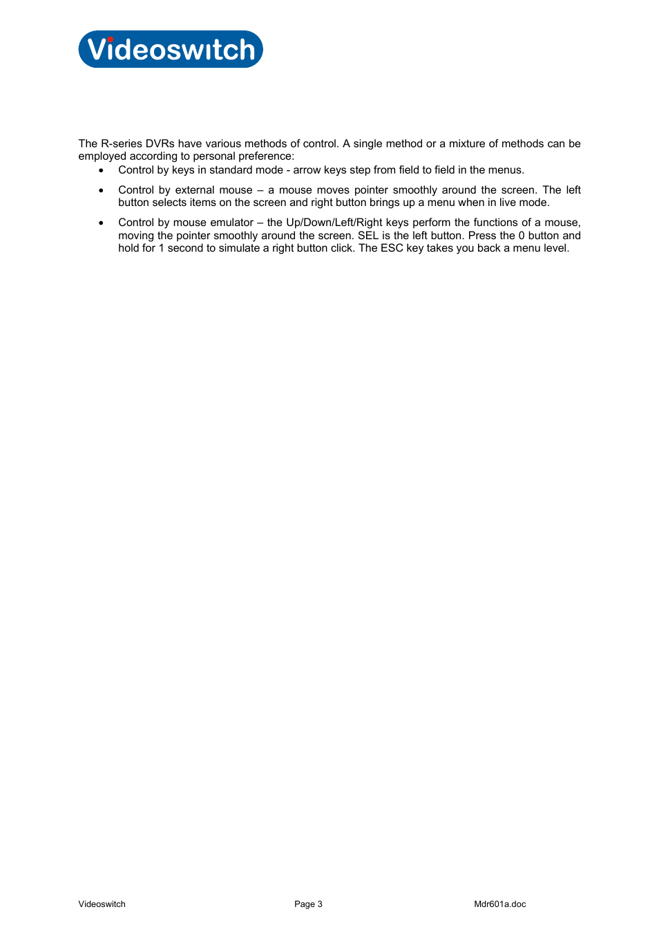 Control, Vi-r2000 series | Videoswitch Vi-R2000 Series User Manual | Page 7 / 34