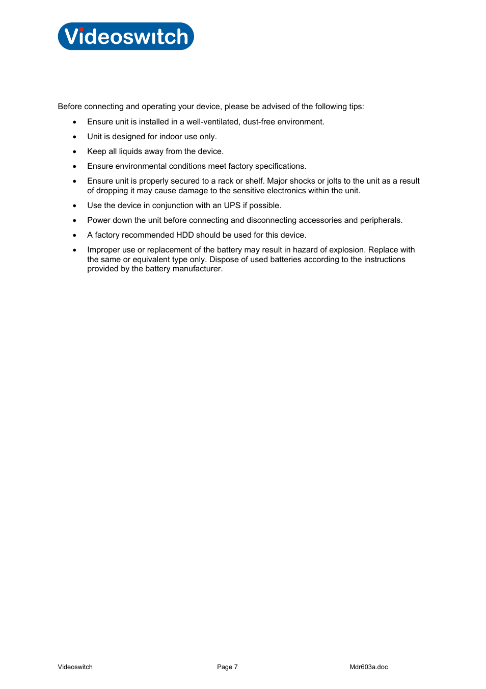 1 preventive and cautionary tips, Vi-r4000 series | Videoswitch Vi-R3000 Series User Manual | Page 12 / 48
