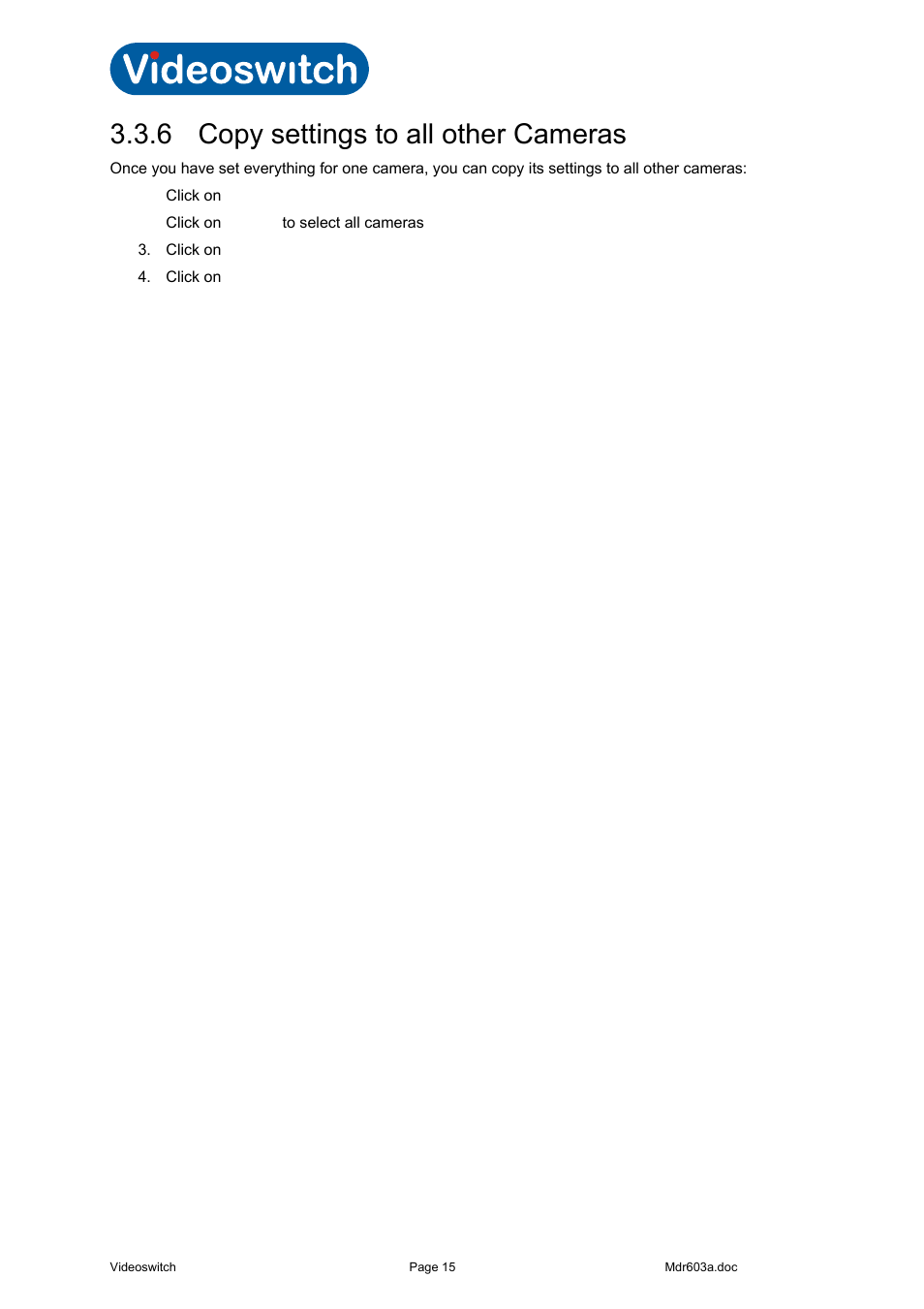 6 copy settings to all other cameras, Vi-r4000 series | Videoswitch Vi-R3000 Series User Manual | Page 20 / 48