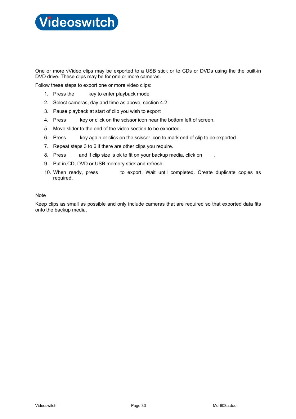 3 video clip export, Vi-r4000 series | Videoswitch Vi-R3000 Series User Manual | Page 38 / 48