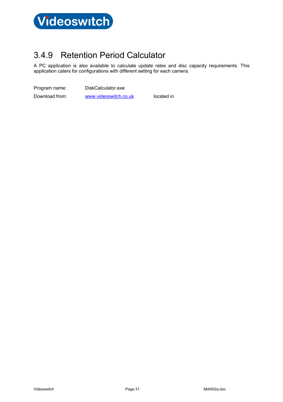 9 retention period calculator, Vi-r4000 series | Videoswitch Vi-R4000 Series User Manual | Page 37 / 67