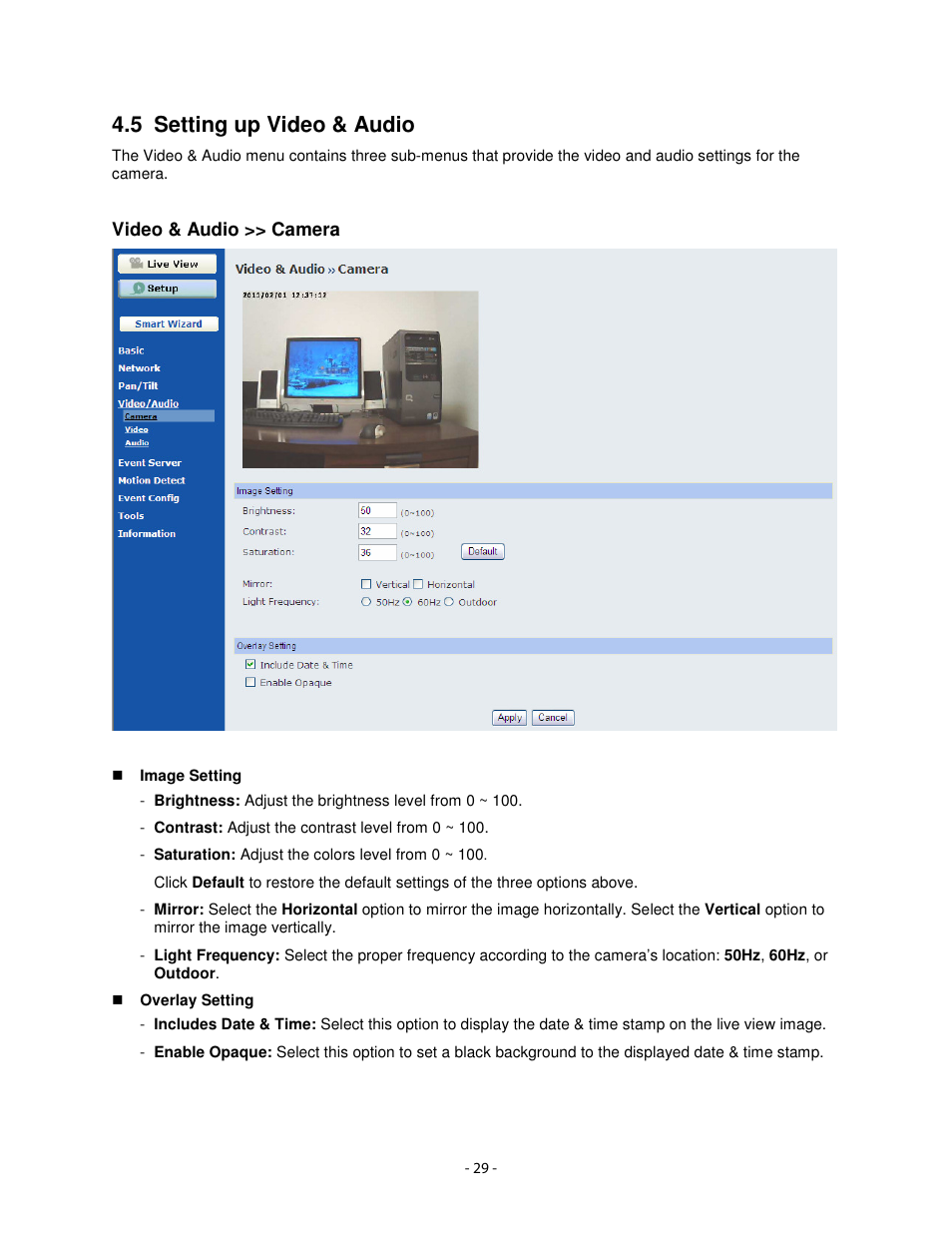 5 setting up video & audio | Airlink101 AICN1747W User Manual | Page 30 / 74